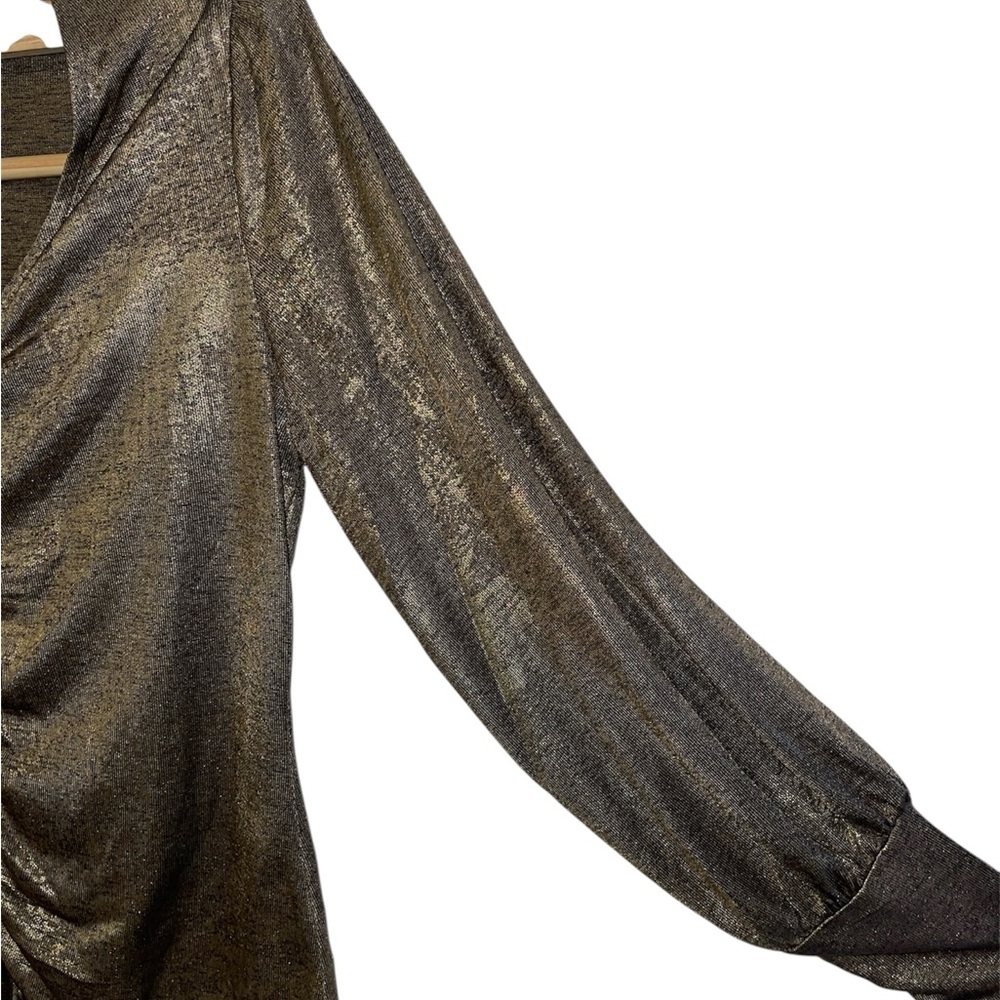Fever Gold Ruched V-Neck Top size M - Picture 4 of 6